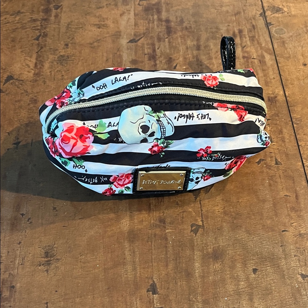 Betsey Johnson Black and White Floral Wristlet